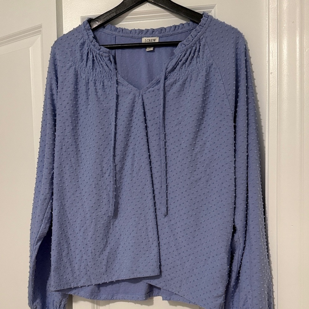 J. Crew Periwinkle Textured Tie-Neck Peasant Blouse
